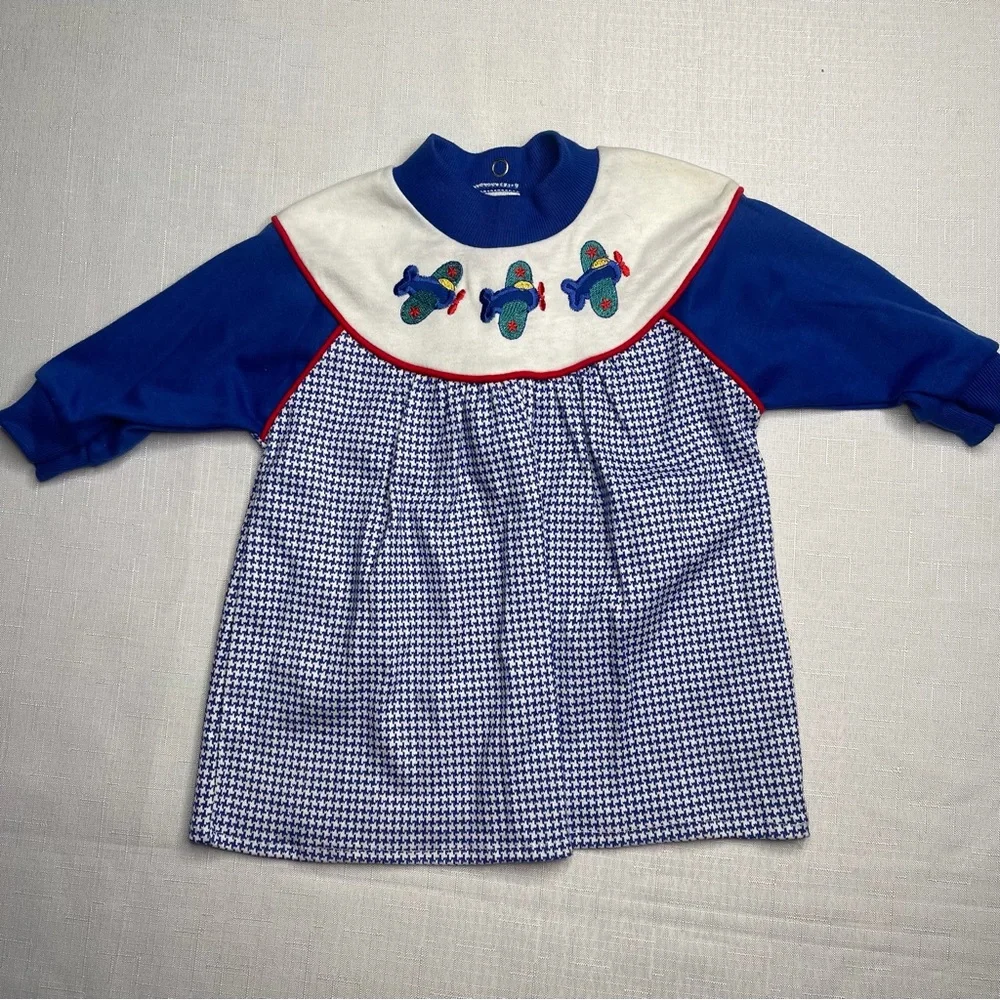 Healthtex Blue and White Dress with Red airplane Accents size 6-9 months